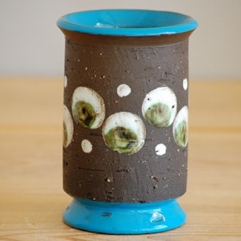 スウェーデンで見つけた陶器の花瓶（ターコイズブルー）の商品写真