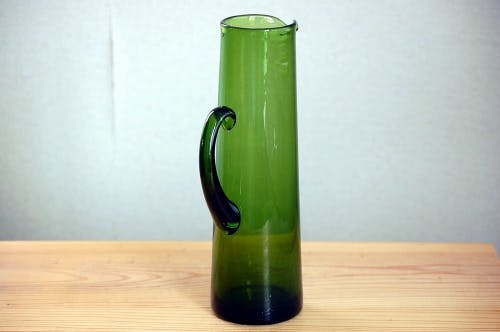 美品　ヴィンテージ　ガラス　ピッチャー　花瓶　グリーン　高35.5 スウェーデンで見つけたグリーンのガラスが美しい大きな