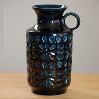 デンマークで見つけたピッチャー型の陶器の花瓶（ブルー）の商品写真