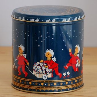デンマークで見つけた古いブリキ缶（かわいい天使達）の商品写真