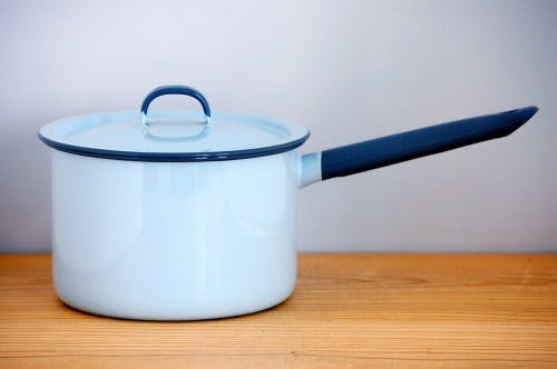 フランス　アンティーク　ホーロー　片手鍋　パン　ライトブルー／グレー　美品 フランス アンティーク ホーロー 片手鍋 パン ライトブルー