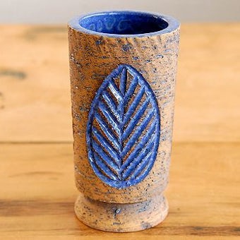 スウェーデン製/LAHOLM/陶器の花瓶（葉っぱ模様）の商品写真