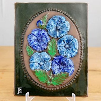 スウェーデン/JIE釜/陶板の壁掛け（ブルーのお花）の商品写真