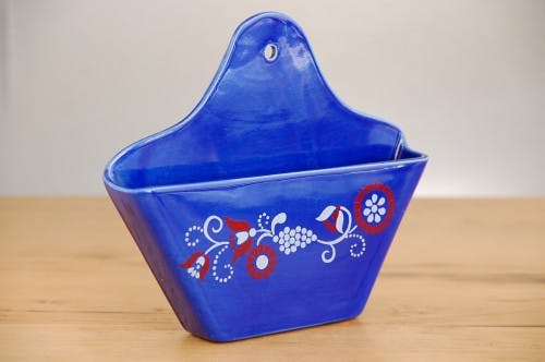 青色の陶器製二重ボディの壺 約30cm デンマークで見つけた陶器のコーヒーフィルター入れ（ブルー） - 北欧