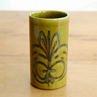 スウェーデンで見つけた陶器の花瓶（モスグリーン・リンゴ模様）の商品写真