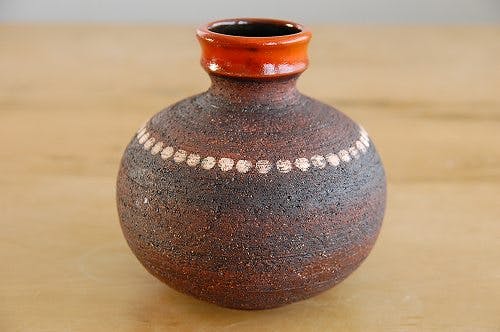 スウェーデン/GABRIEL/ガブリエル釜/陶器の花瓶（ブラウン・丸型