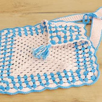 スウェーデンで見つけた手編みの壁掛け小物入れ（ブルー＆ピンク）の商品写真
