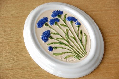 スウェーデン/GABRIEL/ガブリエル釜/陶板の壁飾り（ブルーのお花
