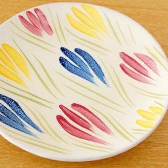 スウェーデンで見つけた陶器のお皿（ピンク・ブルー・イエローのお花）の商品写真