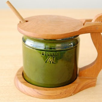 HOGANAS/ホガナス/木製台付きマスタードポット(フォーク付き)の商品写真