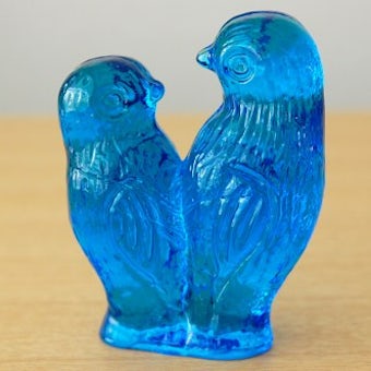 スウェーデンで見つけたガラス製の２羽の小鳥オブジェ（ブルー）の商品写真