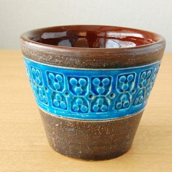 デンマークで見つけたブルーの釉薬が美しい陶器の植木鉢カバー（S）の商品写真