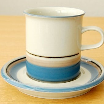 ARABIA/アラビア/コーヒーカップ＆ソーサー（ブルー＆ベージュのライン）の商品写真