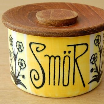 スウェーデン/JIE釜/木蓋付きの陶器のキャニスター（アヒルとお花）の商品写真