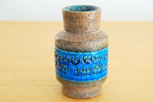 アースブラウン×ブルーグラデーション手作り陶器花瓶 デンマークで見つけた陶器の花瓶（ブラウン×ターコイズブルー