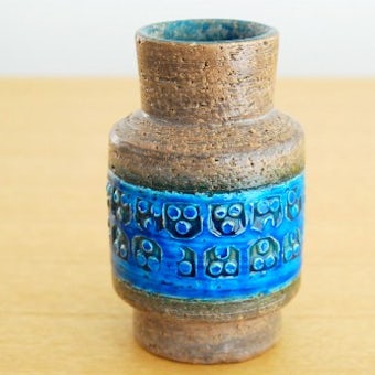 デンマークで見つけた陶器の花瓶（ブラウン×ターコイズブルー）の商品写真