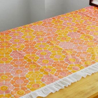 スウェーデンで見つけたヴィンテージカーテン2枚セット（ピンク×オレンジ）の商品写真