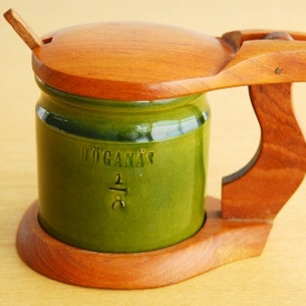 HOGANAS/ホガナス/木製カバー付きマスタードポット（木ベラ付き）の商品写真