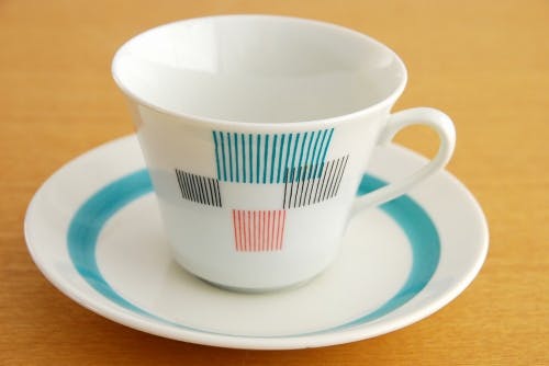 RORSTRAND/ロールストランド/コーヒーカップ＆ソーサー（グリーン×ピンクのスクエア模様）の商品写真