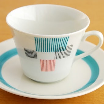 RORSTRAND/ロールストランド/コーヒーカップ＆ソーサー（グリーン×ピンクのスクエア模様）の商品写真