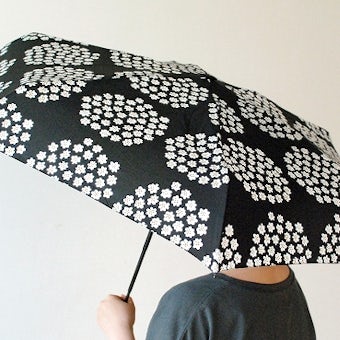 【取扱い終了】マリメッコ/PUKETTI/プケッティ/折りたたみ傘（ブラック×ホワイト×オリーブ）の商品写真
