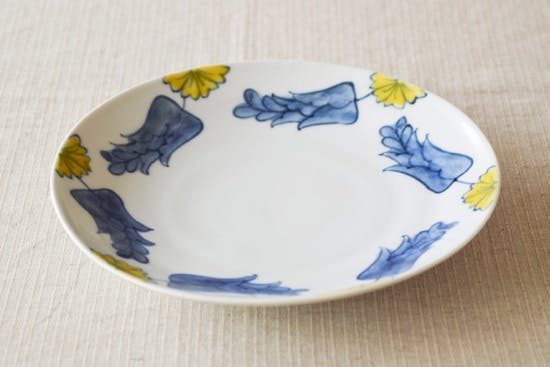 取扱い終了】九谷焼/葛西国太郎/色絵黄花/8寸皿(径：約24.3cm