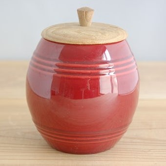 スウェーデンで見つけた色鮮やかな陶器のマスタードポット（木蓋付き）の商品写真