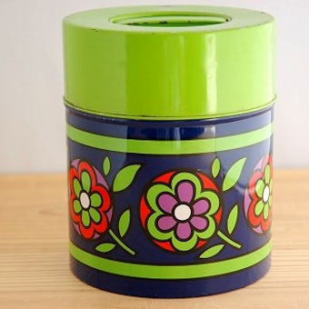 スウェーデンで見つけたレトロなブリキ缶（ブルー花柄）の商品写真