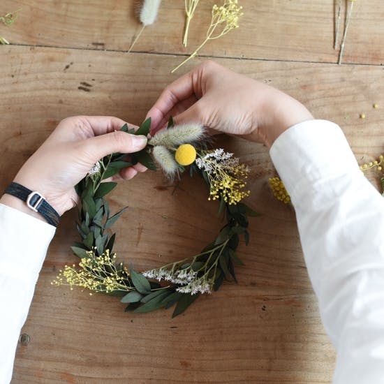 春待ちミモザとユーカリの手のひらリースかわきばな︎