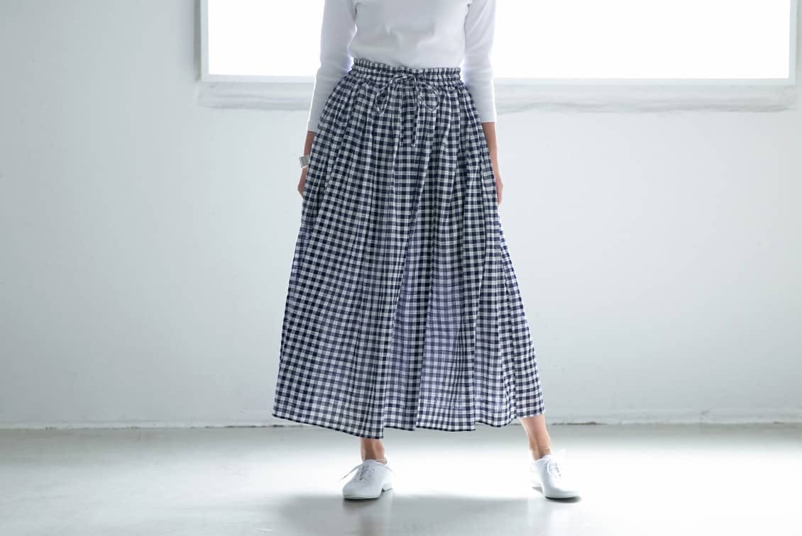 クリアランス通販店 【新品】SOIL ソイル　ギャザースカート　ギンガムチェック　ネイビー ロングスカート
