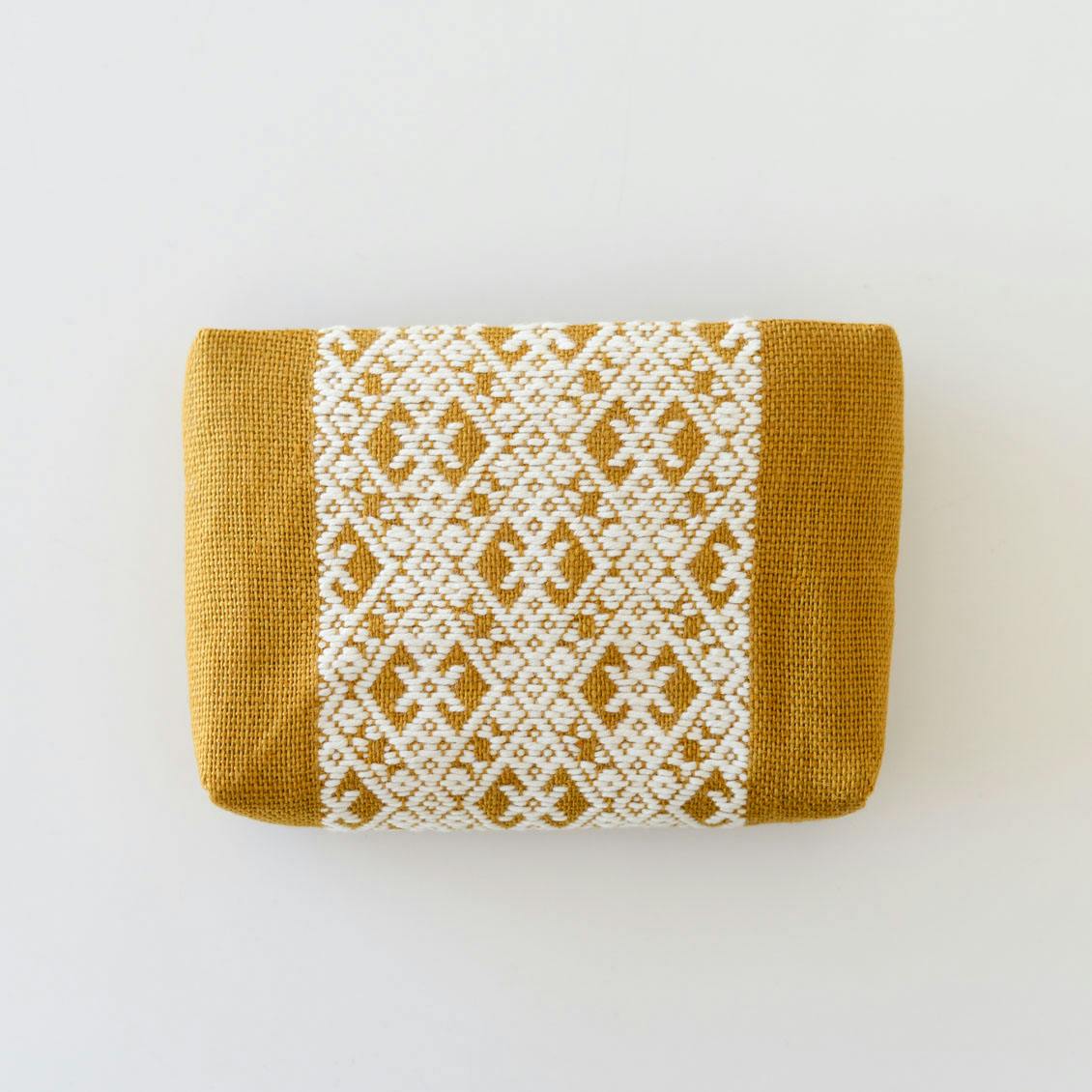こぎん刺しミニポーチ 夕暮れのちょうちょ（イエロー）の商品写真