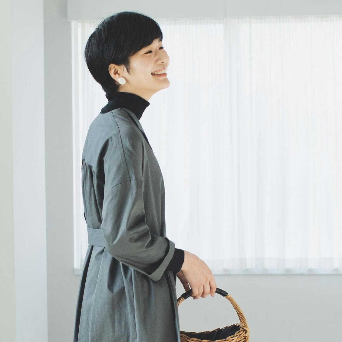 utilite ユティリテ 2wayコートワンピース 麻混 グレー