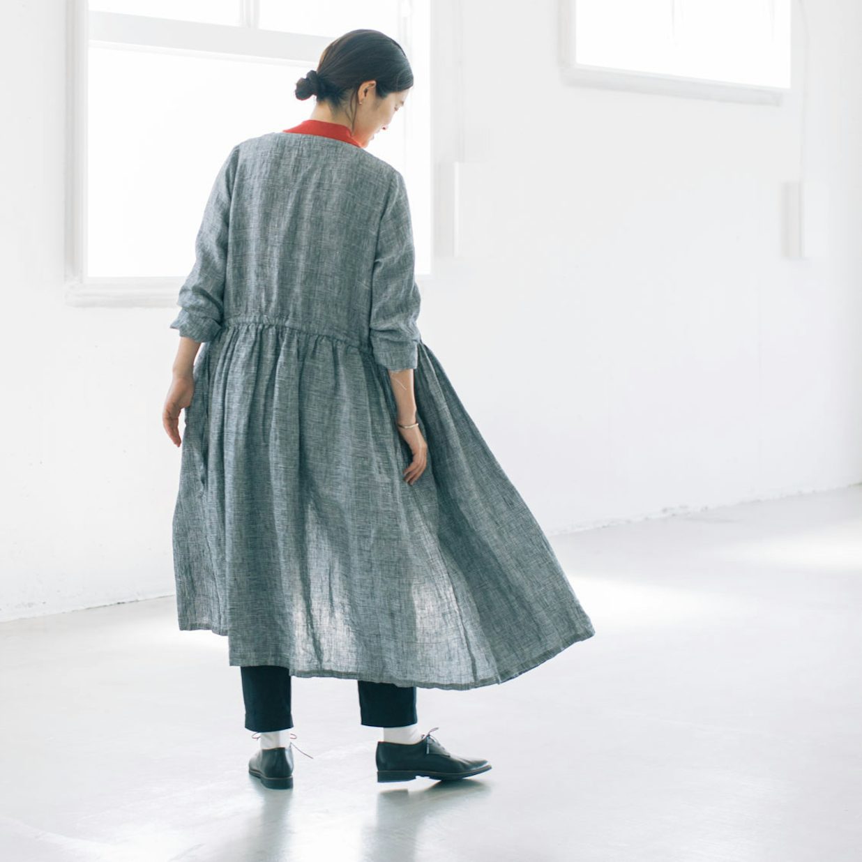 30%OFF】【当店別注】fog linen work / 秋チェックのリネンワンピース