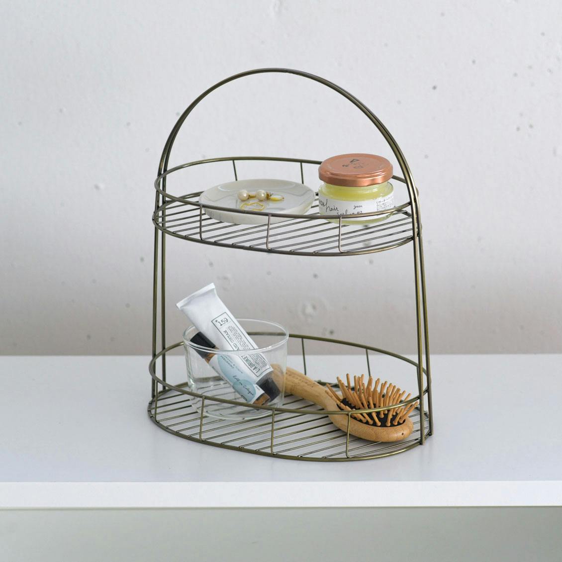 【取り扱い終了】「見せる収納が叶う」持ち手付きワイヤーバスケット（2段）の商品写真