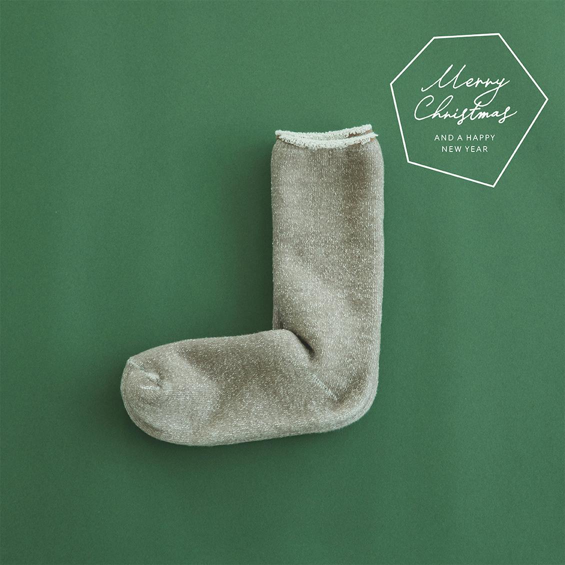 【取り扱い終了】【クリスマス限定ギフトバッグ】あったかルームソックス（ブラウン）25-27cmの商品写真