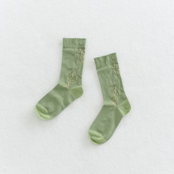 【今季終了】ミモザ柄の靴下 / グリーンの商品写真
