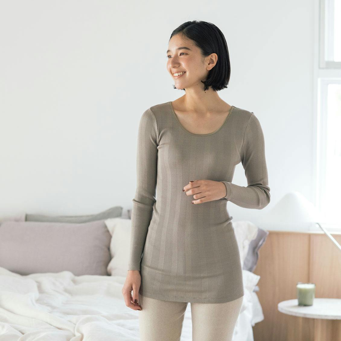 素肌がよろこぶシルク混のなめらかインナー（10分袖） / モカの商品写真