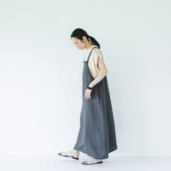 ※【当店別注】fog linen work / リネンサロペットスカート / チャコールグレー（サイズ1）の商品写真