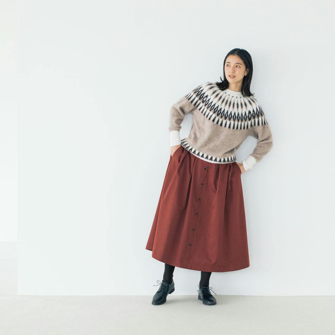 北欧暮らしの道具店 スッキリ見えが叶うフロントボタンのロング  