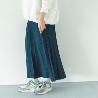 【今季終了】「ひらり、ときめく」ワザあり編み地のニットプリーツスカート / ブルーグリーン / Mサイズの商品写真