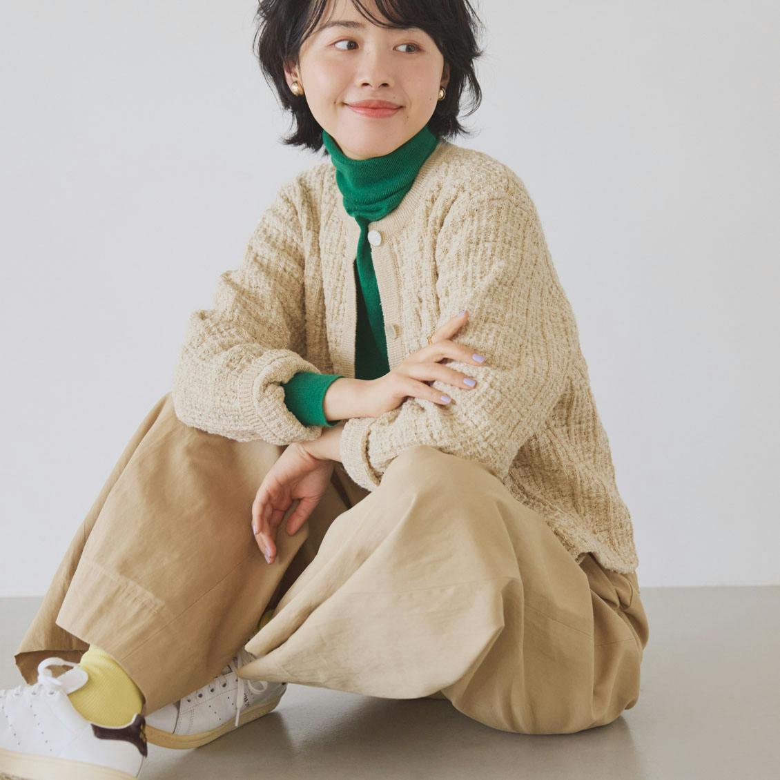 極美品　北欧、くらしの道具店　ツイード風ニットジャケット　クラシアンドトリップス カジュアルも、きちんとも」ツイード柄のニットジャケット