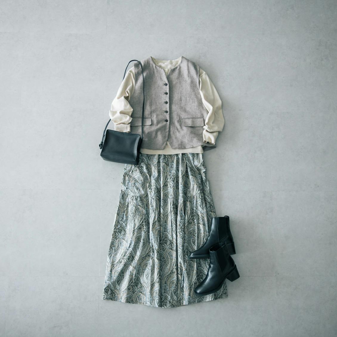 リバティプリントのティアードスカート / ペイズリー柄 / S・M