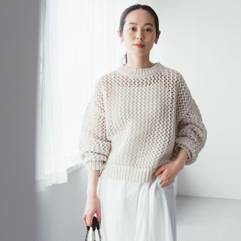 【今季終了】LIYOCA/メッシュ編みニット(グレージュ)の商品写真