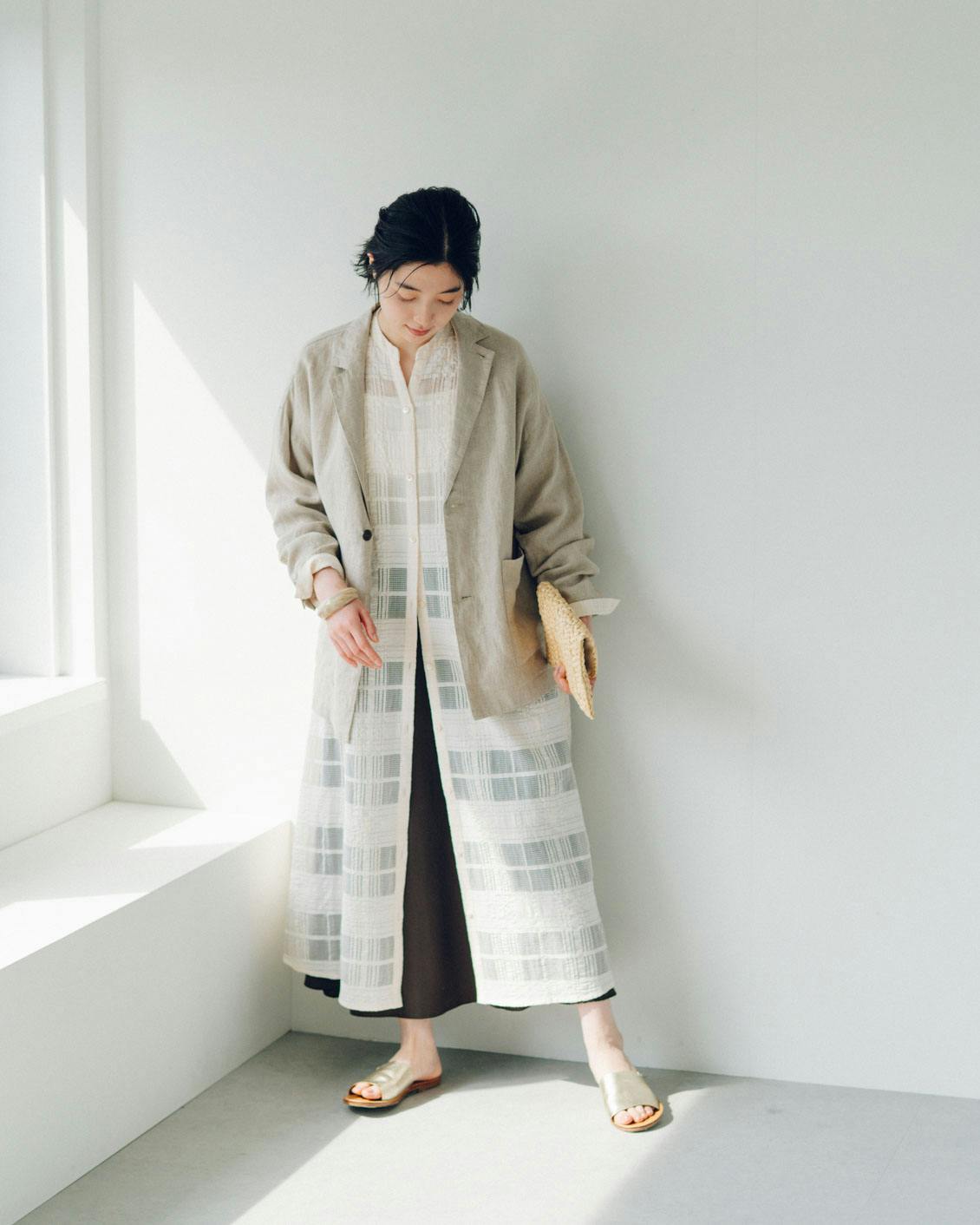 北欧　暮らしの道具店　キナリ色 Sサイズ　コットン シャツワンピース 私の毎日に寄りそう服」羽織りにもなるコットンワンピース
