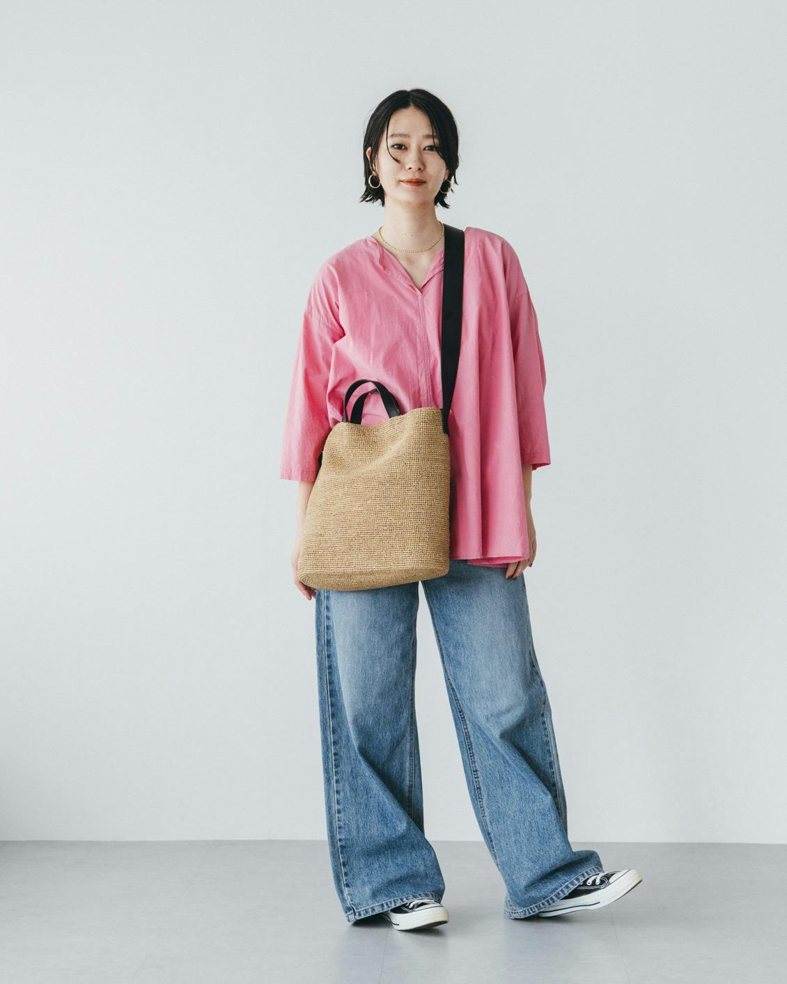 品よく、たっぷり」ラフィアのショルダートートバッグ - 北欧 品よく、たっぷり」ラフィアのショルダートートバッグ - 北欧