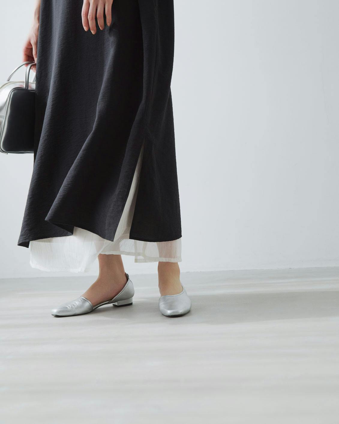 「涼しさも、品のよさも」ハーフスリーブのボックスワンピース / ブラック・S 涼しさも、品のよさも」ハーフスリーブのボックスワンピース
