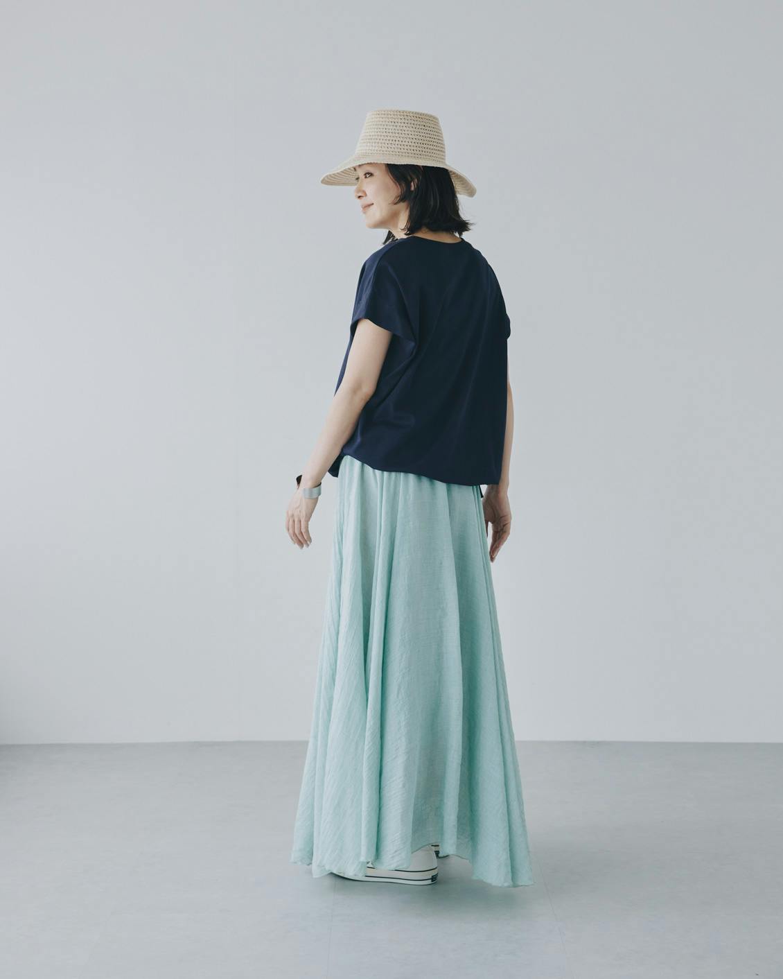 北欧、暮らしの道具店　ふんわり裾のきれいめバルーンカットソー　Tシャツ　半袖　白 ふんわり裾のきれいめバルーンカットソー / ホワイト・ネイビー