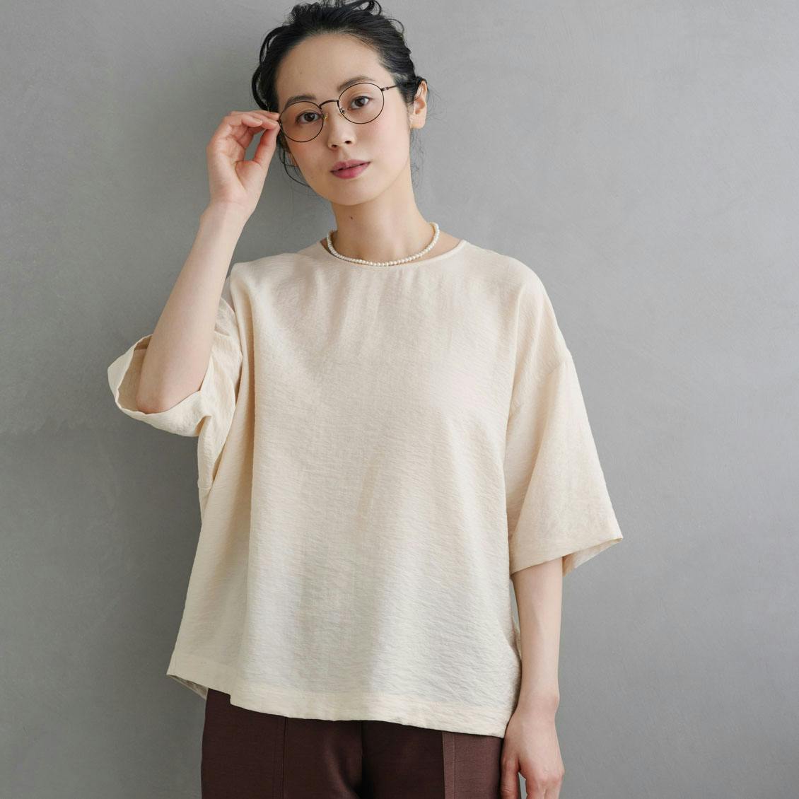 北欧、暮らしの道具店✨「涼しさも、品のよさも」きれい色のTシャツブラウス ピンク 涼しさも、品のよさも」きれい色のTシャツブラウス - 北欧