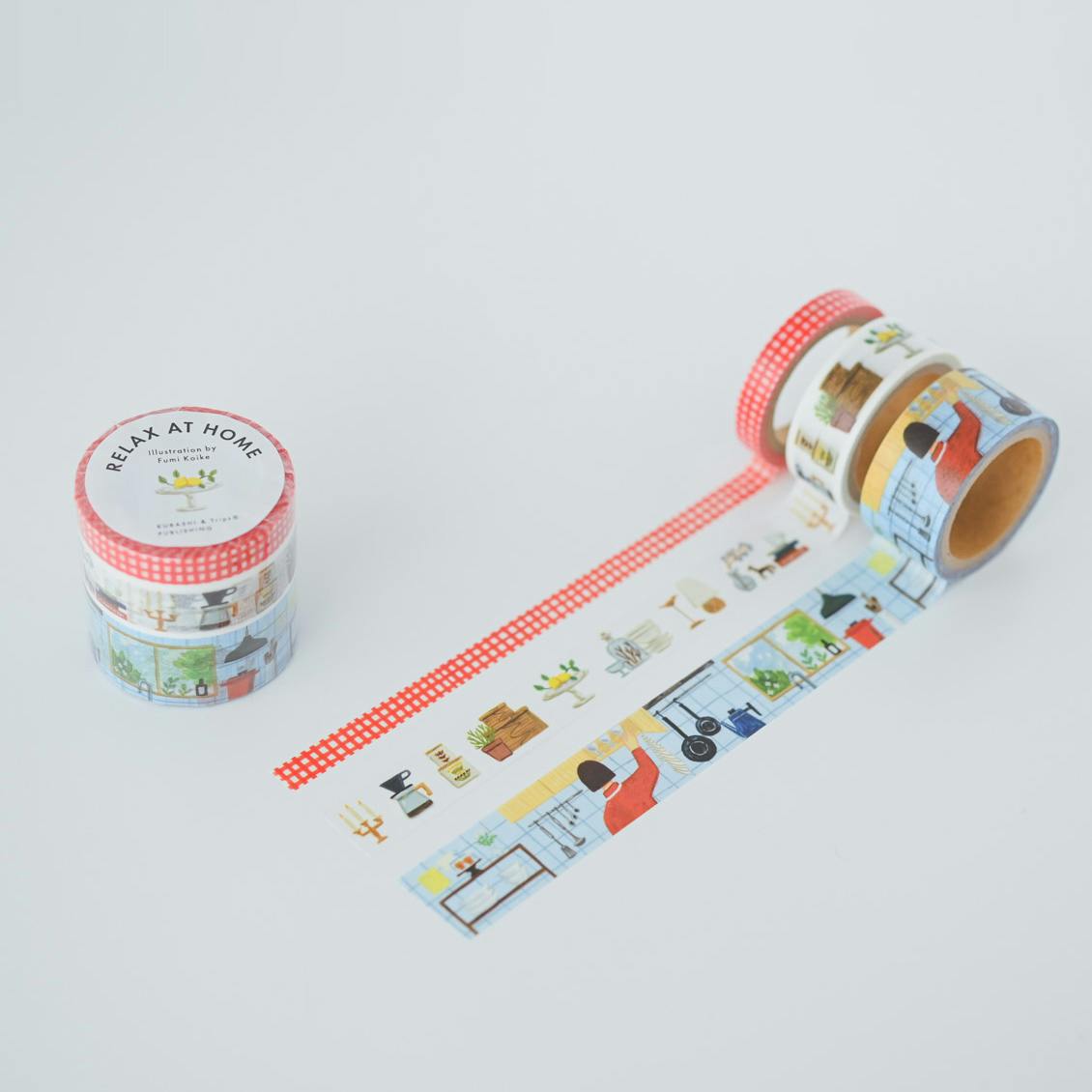 【次回入荷時期未定】暮らしが色づくマスキングテープ（3柄セット） / 小池ふみ / Relax at homeの商品写真