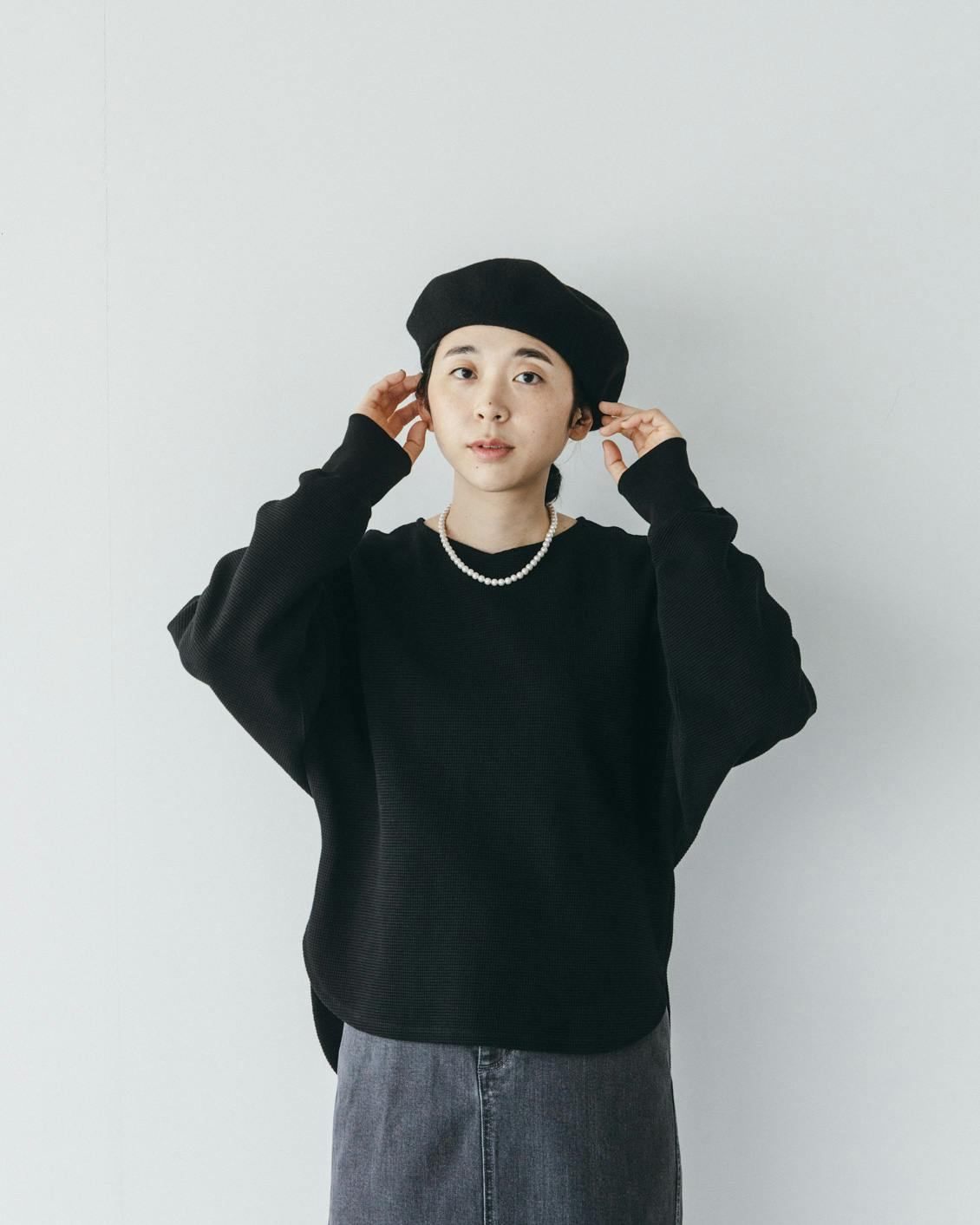 【今季終了】ワッフル素材のドルマンプルオーバー / ブラックの商品写真